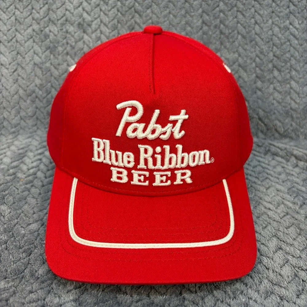 The Marathon Red Snapback Hat White Script Embroidery Adjustable Cap